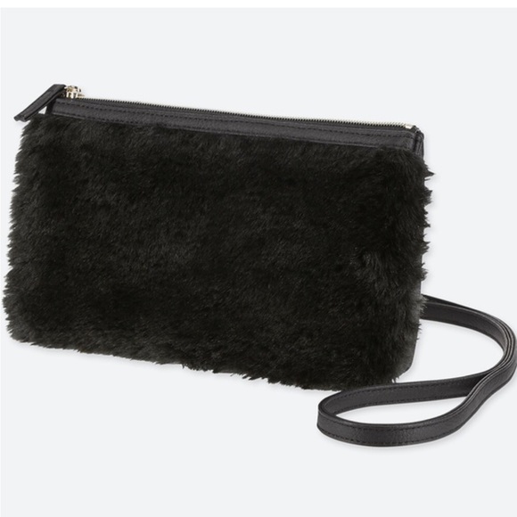 Uniqlo Handbags - Uniqlo Faux Fur Black Furry Crossbody Bag Purse